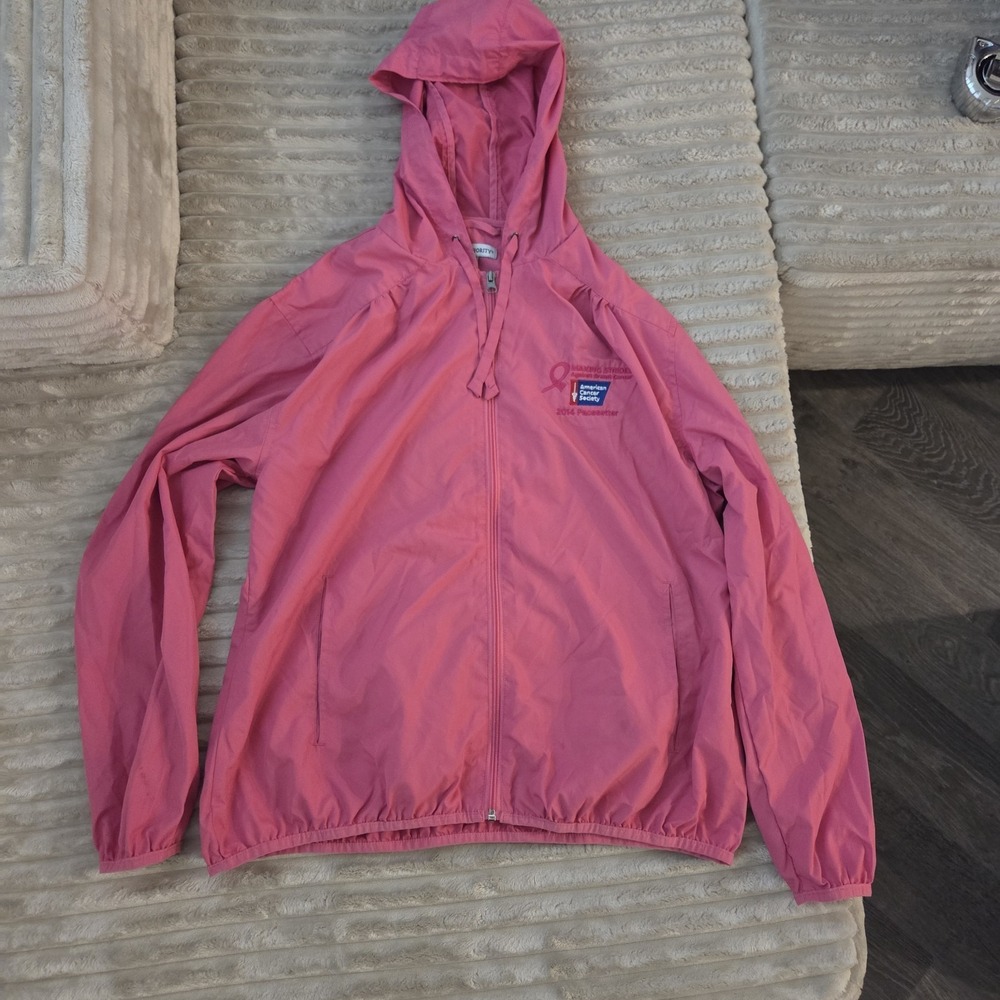 Women XL American Cancer Society Pink Windbreaker Jacket Hooded 2014 Pacesetter